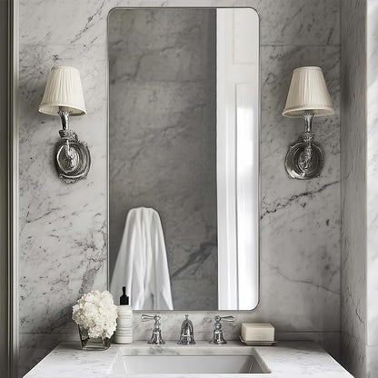 Brushed Nickel Mirrors for Bathroom Sink, 24x48 Inch Bathroom Vanity Mirror with Rectangular Metal Frame-Modern Clean Design with Superior Stainless Steel Frame