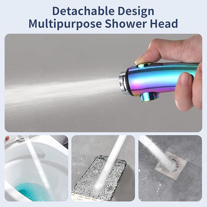 HANLIAN On/Off High Pressure Handheld Shower Head for RV Camper | 3 Spray Modes Shower Head with Pause Button, Water Saving Shower Head with Hose and Self-adhesive Holder(Radiant Rainbow)