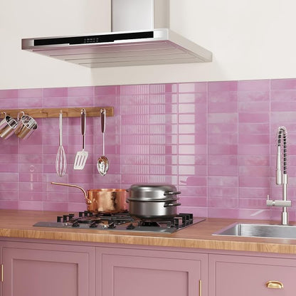 CRE8TIVE 16 Sheets Pink Straight Linear Backsplash Tile for Kitchen Peel and Stick Backsplash for Bathroom Shower Tile Waterproof Renter Friendly Back Splash Stick on Wall Tiles for Fireplace 12"x12"
