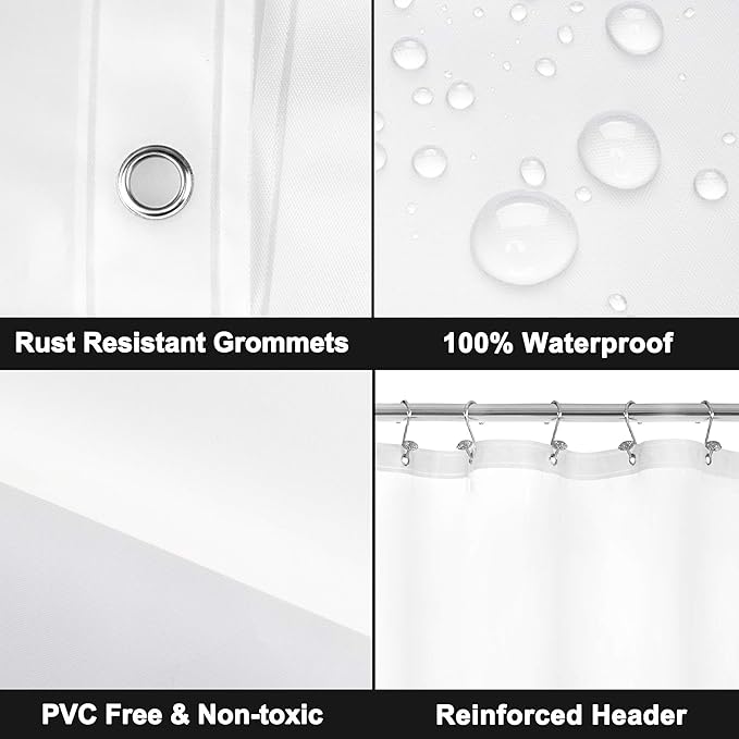 Barossa Design Frosted Shower Curtain Liner with 6 Magnets - Waterproof PEVA Shower Liner for Bath Tub, 72" x 72" Standard Size, PVC Free, Metal Grommets - Frost, 72x72 (Pack of 2)