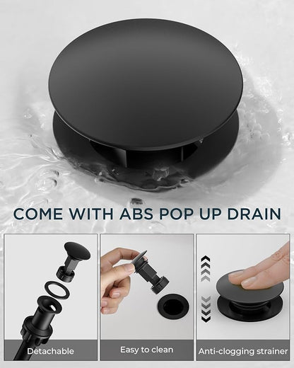 FORIOUS Widespread Black Bathroom Faucets 3 Hole, Matte Black Vanity Faucet | 2 Handle Black Vanity Faucet 3 Holes, 8 Inch bathroom Sink Faucet Black with 360° Rotating Spout, Pop Drain and Supply Line