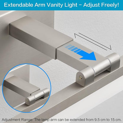 SOLFART Bathroom Lighting Fixtures Over Mirror: 32 Inch 5CCT Retractable LED Vanity Lights Brushed Nickel Dimmable Adjustable Head ETL