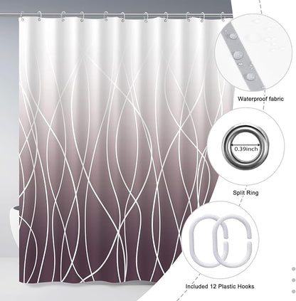 Striped Shower Curtain for Bathroom, Burgundy, 72" W x 72" L | with Hooks, Modern Hotel Style, Water Repellent, Washable, Weighted Hem