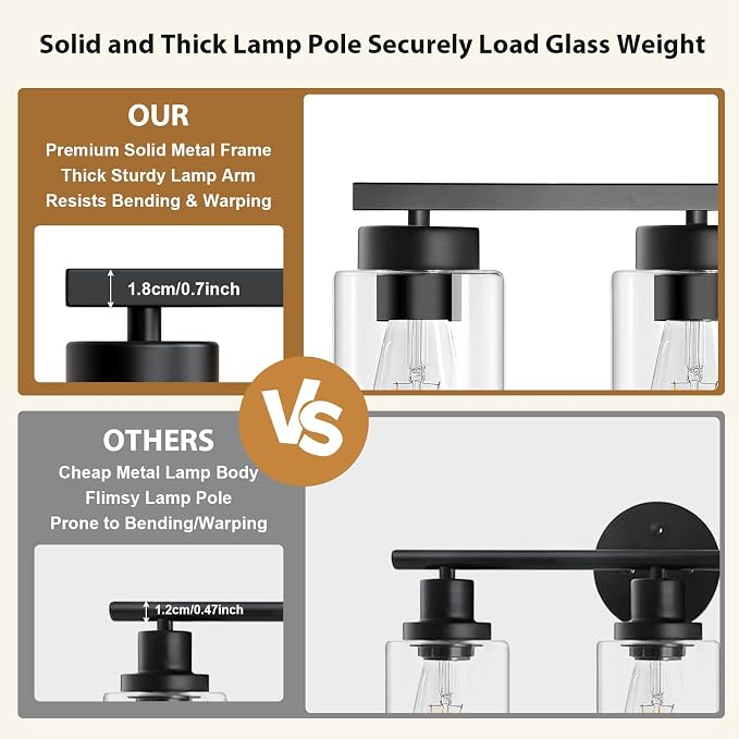 IZORRO Modern Bathroom Light Fixtures, 10 Light Black Vanity Lights, Bathroom Lighting Fixtures Over Mirror with Clear Glass for Living Room Cabinet Bedroom