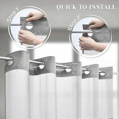 SORTTO No Hook Shower Curtain with Snap in Liner Set Waffle Shower Curtain for Bathroom Hotel Style Fabric Waterproof Inner Liner，54" W x 74" H, Grey