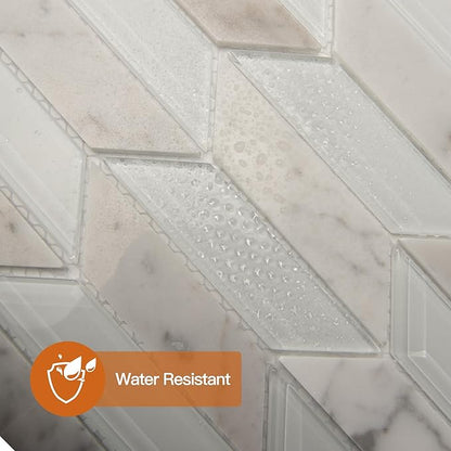 Art3d 11x12 inch White Marble Glass Mosaic Tile, Mesh-Mounted (4 sq.ft/Box) for Kitchen Backsplash, Bathroom, Shower Wall, 5 Pieces