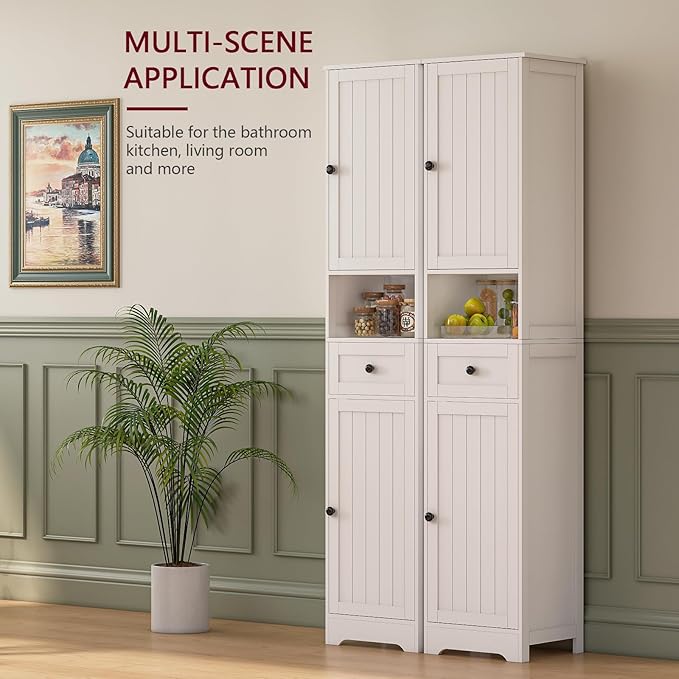 Tall Bathroom Cabinet,Storage Cabinet with 5 Shelves & 1 Drawer, with Ajustable Shelve, for Bathroom, Kitchen, Entryway, Living Room(White)