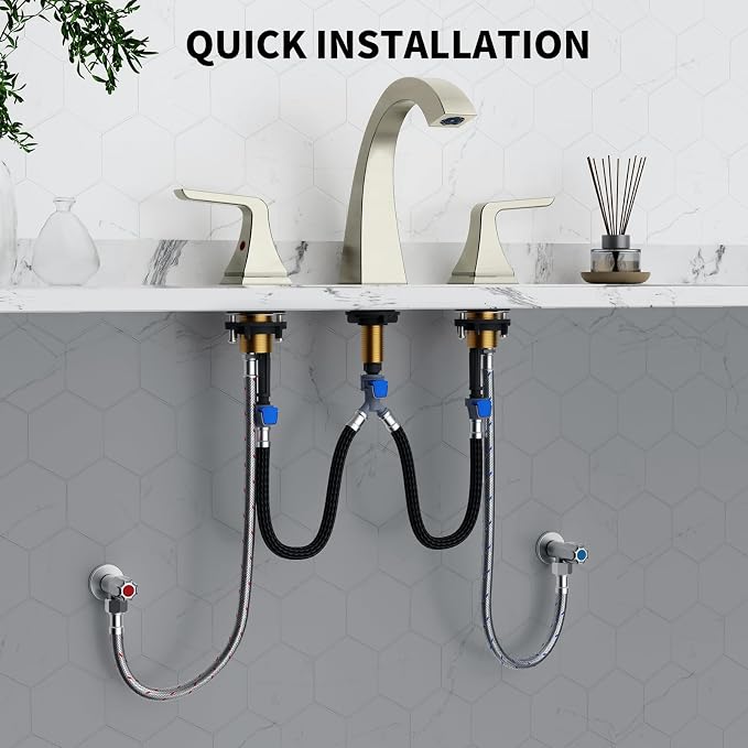 Bathroom Sink Faucet 8 inch, 3 Hole, NSF Certified, Brushed Nickel | Modern Bathroom Faucet for Bathroom Sink and RV with Pop-Up Drain and Water Supply Lines