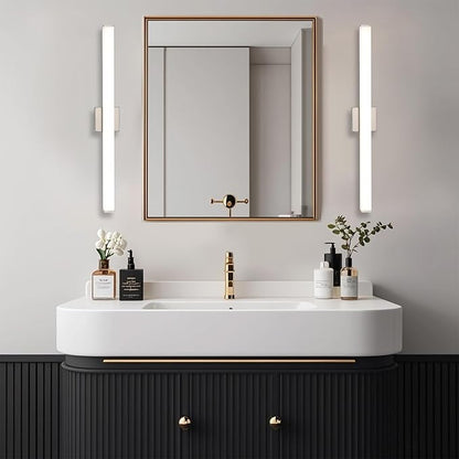 LED Bathroom Vanity Light Fixtures 31.5in Brushed Nickel,Dimmable24W 4000K Natural White Square Wall Fixture, Modern Lighting for Over Mirror, Damp Rated