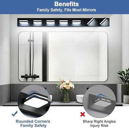 Torondo 360° Rotate LED Bathroom Vanity Light Fixtures, Acrylic Vanity Lights for Bathroom, Modern Wall Lighting Fixtures Over Mirror Living, Matte Black, Natural White, 7-Light, 46-Inch