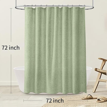 Linen Shower Curtain Flax Green, Fabric Boho Farmhouse Shower Curtains for Bathroom Cotton Natural Cloth Liner Set 72" W x 72" L