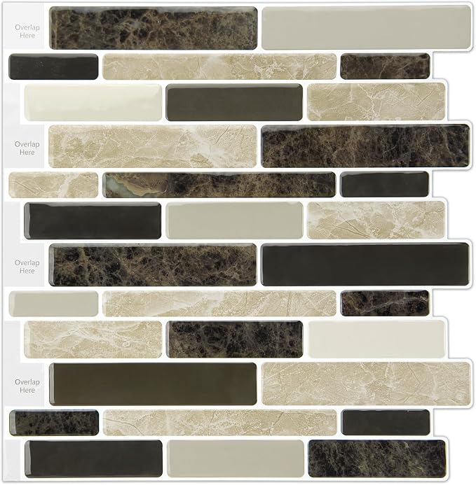 WOWSTAR 10-Sheet Peel and Stick Backsplash Tile for Kitchen Wall, Back Splash Stick On Tiles for Kitchen (12"x12", Tan) | Peel and stick backsplash, self-adhesive wall tile, Tan, waterproof, kitchen bathroom wall, 10-sheet