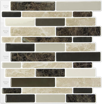 WOWSTAR 10-Sheet Peel and Stick Backsplash Tile for Kitchen Wall, Back Splash Stick On Tiles for Kitchen (12"x12", Tan) | Peel and stick backsplash, self-adhesive wall tile, Tan, waterproof, kitchen bathroom wall, 10-sheet
