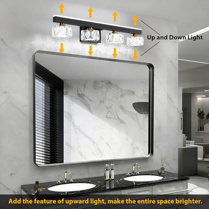 Black Crystal Bathroom Vanity Light Fixtures Over Mirror for Bathroom Lighting (4 Lights)