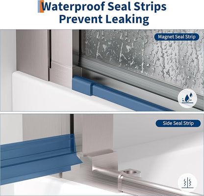 Pivot Shower Door 34 × 72 Inch – Single Hinged Glass Shower Door with Aluminum Frame, 6mm Tempered Glass, Brushed Finish for Walk-in Shower