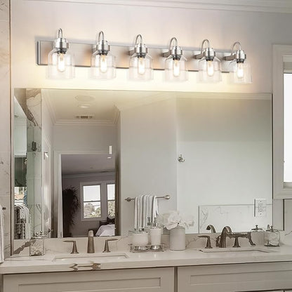 PRESDE Brushed Nickel 6 Light Bathroom Vanity Light for Bathroom Light Fixtures Over Mirror with Bubble Glass Globes Bath Vanity Lighting