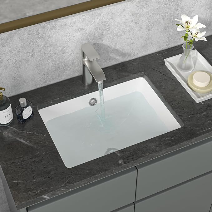 Sarlai Undermount Bathroom Sink Rectangular - 20 x 15 Inch Bathroom Sink Rectrangle Undermount Pure White Porcelain Ceramic Lavatory Vanity Vessel Sink