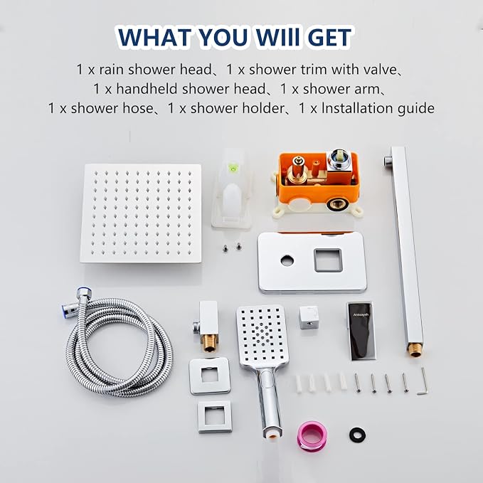 Bathroom Shower System 8 Inch Rain Shower Head and Handheld Wall Mounted, High Pressure Rainfall Dual Shower Combo Set with Valve and trim, Luxury Rain Mixer Brushed Silver Shower Faucet