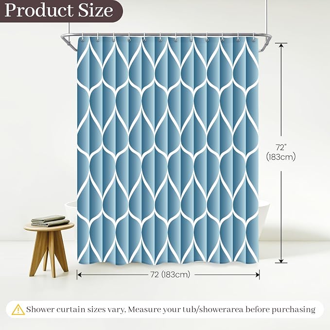 Gelbchu Geometric Shower Curtain for Bathroom, Moonlight Blue, 72x72 | with Hooks, Premium Polyester, Quick Dry, Water Repellent, Machine Washable, Rustproof Grommets, Modern Minimalist