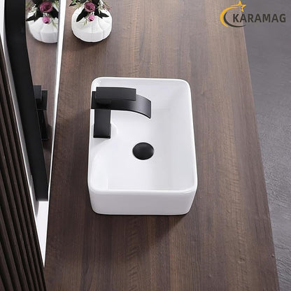 Small Vessel Sink 16"x12" Bathroom Sink Modern Above Counter Rectangular 16 Inch Bathroom Sinks With Faucet Hole White Porcelain Ceramic Tiny Bathroom Sink
