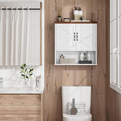 Bathroom Wall Cabinet with Barn Doors, Wall Mounted Bathroom Cabinet, Farmhouse Style, Adjustable Shelf, Wall Mounted Medicine Cabinets, 23.6 x 7.9 x 23.9 Inches