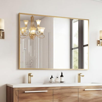 Sweetcrispy Bathroom Mirror for Over Sink, 30" x 40" Rectangle | Wall Mount Mirrors with Metal Frame, Modern Vanity Mirror with Tempered Glass, for Home Decor, Anti-Rust, Gold