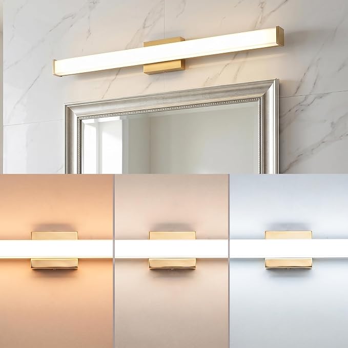 URSOLA 36" Modern LED Bathroom Light Fixtures, Golden 3CCT Dimmable Bathroom Vanity Light Over Mirror, Bathroom Vanity Bath Bar Lights with Double Layer Acrylic Shade