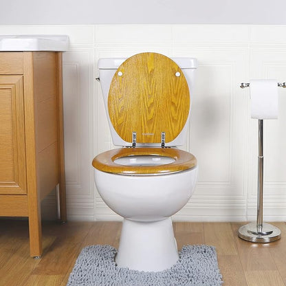 Angel Shield Durable Wood Veneer Natural Toilet Seat Metal Hinged Easy Clean Anti-scratch American Standard(Round,Oak)