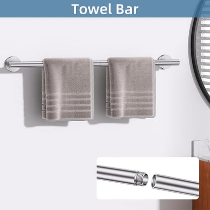 Brushed Nickel Towel Bar Bathroom Hardware Accessories Set, 10 Pieces Upgraded Toilet Paper Holder 23.6 Inch Towel Rack for Bathroom Wall Mounted Stainless Steel Bathroom Set