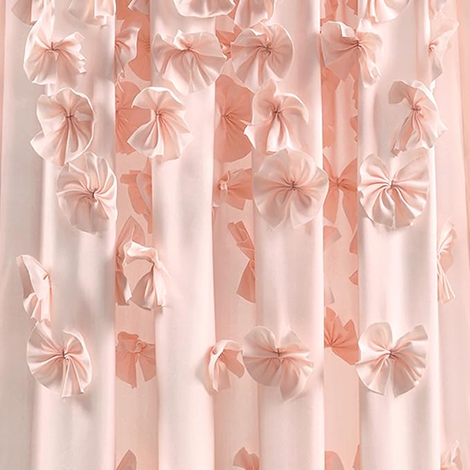 Lush Decor Riley Light Filtering Window Curtain Panel, Single 54" W x 63" L, Blush - Cute Pink Curtains for Bedroom - Bow Decor - Coquette Curtains for Windows