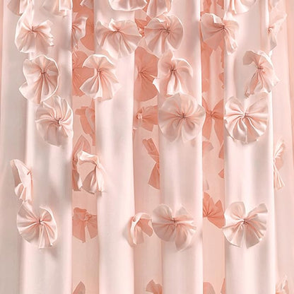 Lush Decor Riley Light Filtering Window Curtain Panel, Single 54" W x 63" L, Blush - Cute Pink Curtains for Bedroom - Bow Decor - Coquette Curtains for Windows