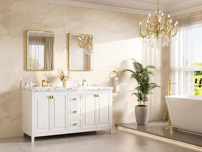 Brushed Gold Mirror for Bathroom 22 x 30 Beveled Edge Tempered Glass, Rounded Corner Rectangle Bathroom Mirror for Over Sink for Modern Bathroom, Living Room, Bedroom, Entryway