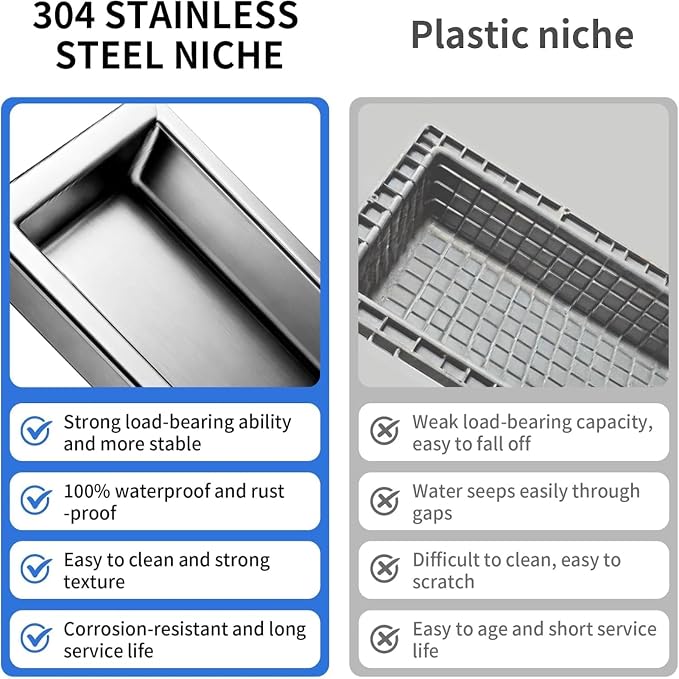 304 Stainless Steel Recessed Shower Niche 24" X 12" No Tile Needed | Waterproof Rustproof Matte Black Bathroom Niche for Shower Double Shelves, for Shower Wall &Bathroom Storage and Space Saving