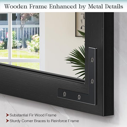Farmhouse Bathroom Mirror, 22"x30" Black Farmhouse Mirror with Rustic Wood Framed, Barn Door Vanity Mirrors for Wall, Vintage Decorative Mirrors for Entryway,Living Room,Bedroom