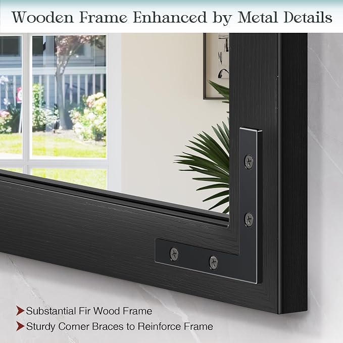 Farmhouse Bathroom Mirror, 22"x30" Black Rustic Farmhouse Mirror | Barn Door Vanity Wall Mirrors, Vintage Decorative Mirrors with Wood Frame for Entryway,Living Room,Bedroom,Fireplace Sink