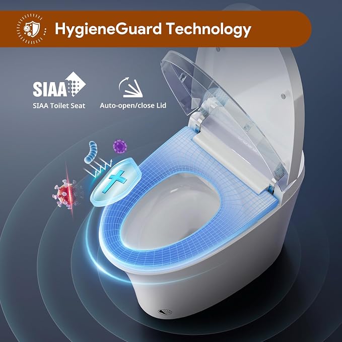 Uncle Brown Smart Toilet UBST12U, Luxury Bidet Toilet with Hygienic Water Cleanse & PlasmaClean Technology, Powerful 1000g MaP Flush Score, ADA Height, Auto Lid, Foam Shield, Safe Comfort