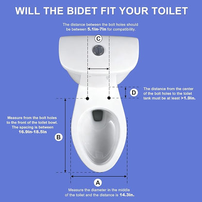 Non-Electric Toilet Seat with Bidet Fits Elongated Toilets | Self-Cleaning Dual Nozzle System for Front&Rear Wash,Adjustable Water Pressure,Quiet&Slow Close Toilet Seat&Lid,Non Loosening