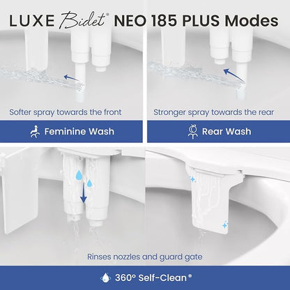 LUXE Bidet NEO 185 PLUS - Patented Bidet Attachment for Toilet, Gold | Non-Electric, Dual Nozzle, Slide-In Install, 360° Self-Clean, EZ-Lift to Clean, Feminine & Rear Wash