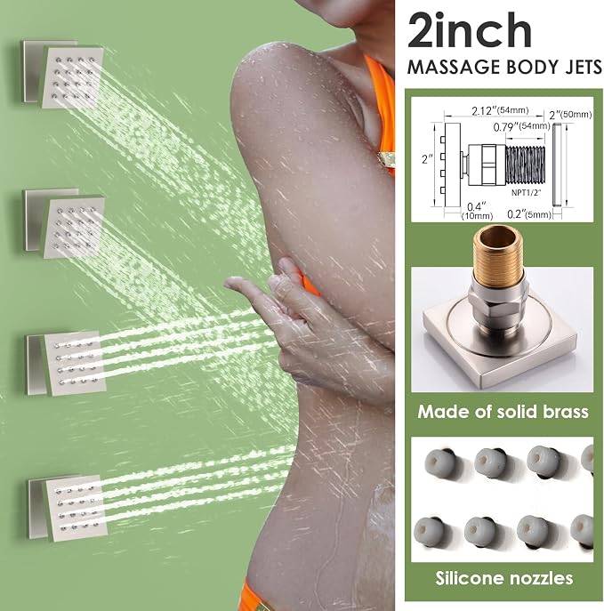Enga Dual Shower Head System with Body Jets, 12"+ 6" Wall Mounted Dual Rain Shower Faucet with Valve Kit, Brushed Nickel