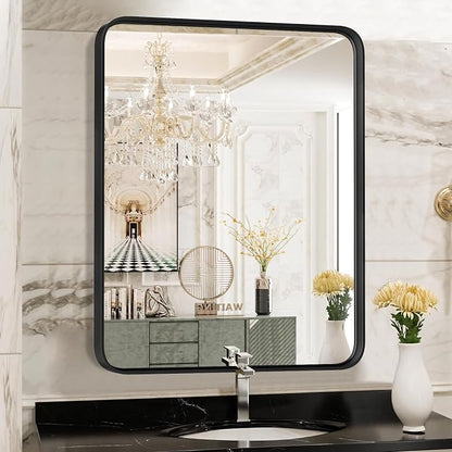 NEWBULIG Bathroom Wall Mirror, Vanity Mirror for Over Sink, 24x36 Inch | Matte Metal Framed Tempered Glass, Over Sink Entryway, Living Room Bedroom, Black