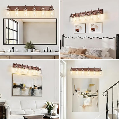 6-Light Bronze Bathroom Light Fixtures Over Mirror,Modern Bathroom Vanity Light with Clear Glass Shade, Wall Sconce for Bathroom Hallway Cabinet Bedroom Kitchen Living Room Foyer E26 Base