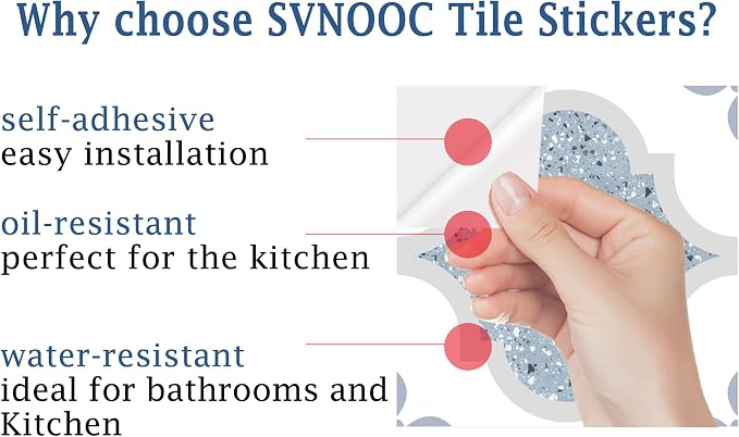 Peel & Stick Tile Stickers 12 PCS Self Adhesive Backsplash Decorative Wall Stickers for Kitchen Bathroom Tile Decals Waterproof & Removable 6" x 6" Blue Terrazzo
