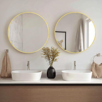 Gold Round Mirror 26 inch, 2 Pack Wall Mirror, Brushed Metal Frame | High Definition Mirror, Rust-resistant, Suitable for Bedroom, Entryway, Living Room, Hallway, Wall Décor