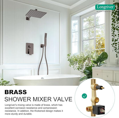 Longriver S200 Shower Faucet Set, Shower System High Pressure 12 Inches Rainfall Shower Head with Handheld Spray, Wall Mounted Shower Fixtures with Shower Valve and Trim Kit, Oil Rubbed Bronze