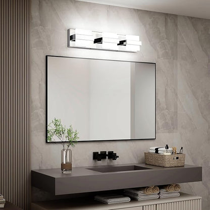 SOLFART 3 Lights Chrome Bathroom Vanity Light Modern LED Bathroom Light Fixtures Over Mirror Vaniy Light 20 inch White Light Dimmable