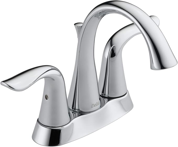 Delta Lahara Centerset Chrome Bathroom Faucet, 4 Inch 3 Hole Bathroom Sink Faucet for Vanity, Metal Push-Pop Drain Assembly, Chrome 2538-MPU-DST