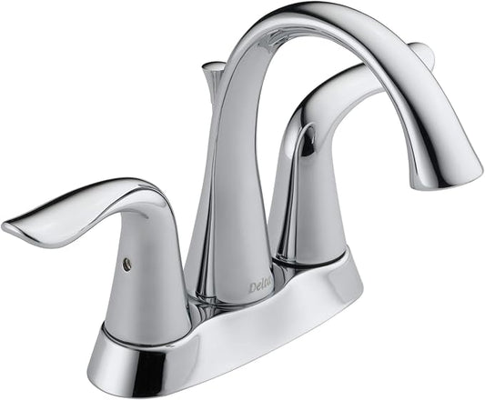 Delta Lahara Centerset Chrome Bathroom Faucet, 4 Inch 3 Hole Bathroom Sink Faucet for Vanity, Metal Push-Pop Drain Assembly, Chrome 2538-MPU-DST