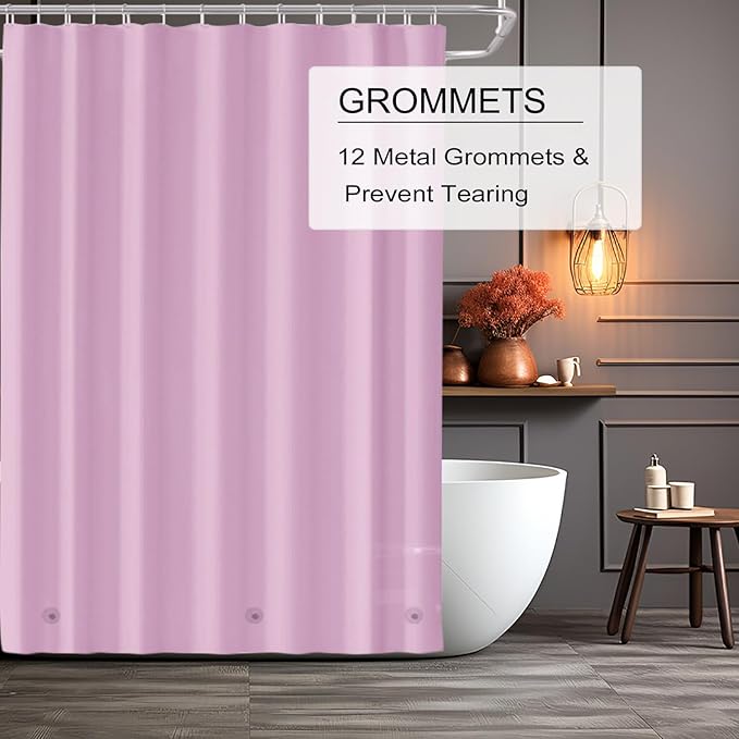 Pink Shower Curtain Liner, 4G PEVA Shower Liner, Plastic Peva Waterproof Shower Curtains, 72x72 inch with Grommet Holes 3 Magnetic Weights