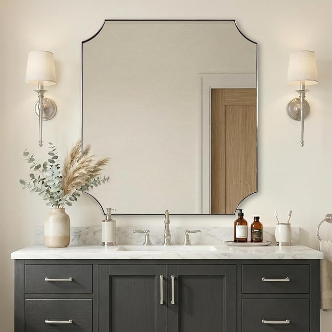 36"x40" Brushed Nickel Scalloped Bathroom Mirror | Anti-Rust Stainless Steel Frame 1" Deep, Unique Scalloped Edge Design, Ultra-HD Clarity, Hangs Vertically & Horizontally