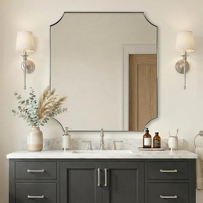 36"x40" Brushed Nickel Scalloped Bathroom Mirror | Anti-Rust Stainless Steel Frame 1" Deep, Unique Scalloped Edge Design, Ultra-HD Clarity, Hangs Vertically & Horizontally